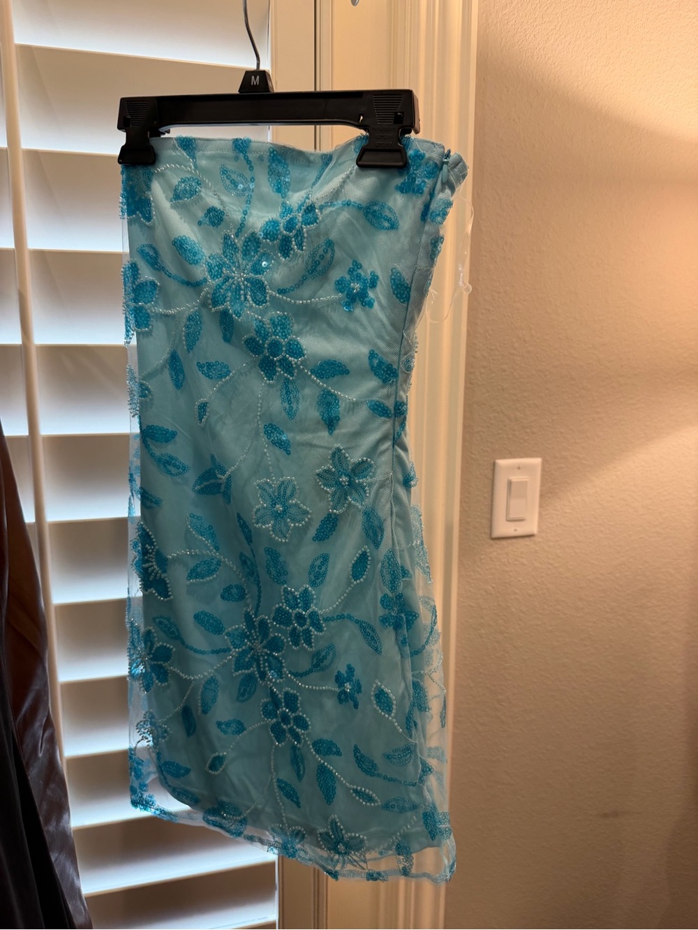 Peppermayo Strapless Floral Appliqué Mini Dress in Sky Blue - Picture 2 of 4